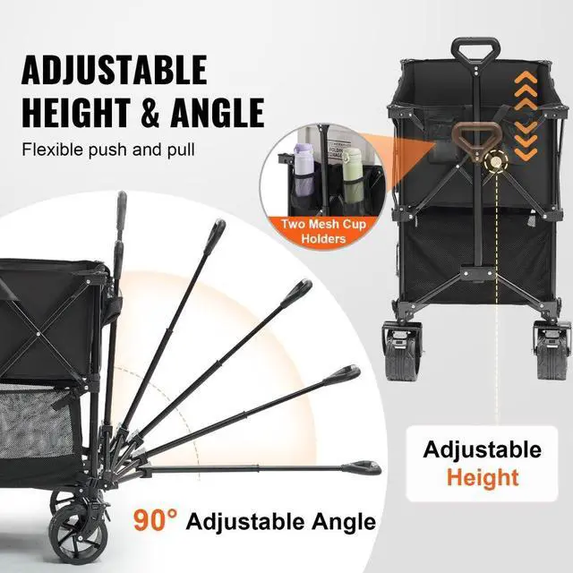 Alt view image 5 of 7 - VEVOR Foldable Double Decker Wagon, 400L Collapsible Wagon Cart with All-Terrain Wheels, Heavy Duty Folding Wagon Cart 350 lbs Weight Capacity for Camping, Shopping, Garden, 52" Extra Long Extender