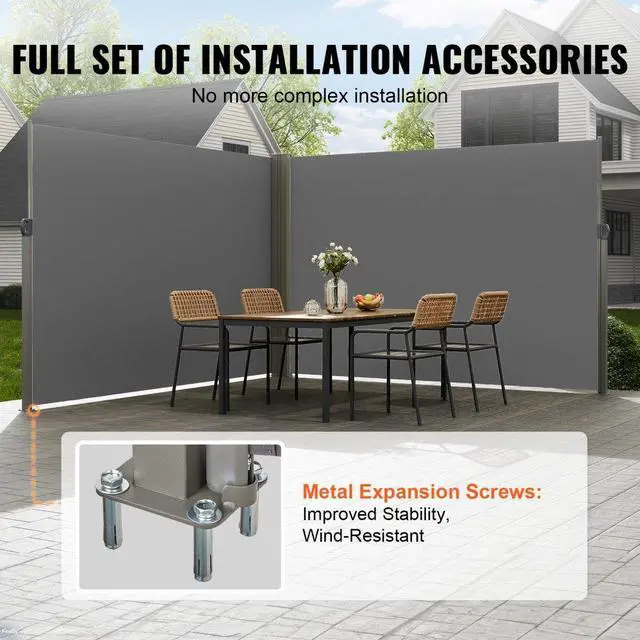 Alt view image 4 of 7 - VEVOR Retractable Side Awning, 79''x 236'' Outdoor Privacy Screen, 180g Polyester Water-proof Retractable Patio Screen, UV 30+ Room Divider Wind Screen for Patio, Backyard, Balcony, Gray