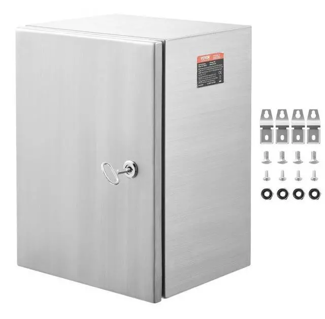 Main image of VEVOR Steel Electrical Box, 20"x 16"x 8", 304 Stainless Steel Electrical Enclosure Box, Wall-Mounted Outdoor Electrical Electronic Equipment Enclosure with Mounting Plate Hinges Lock, IP66 Waterproof