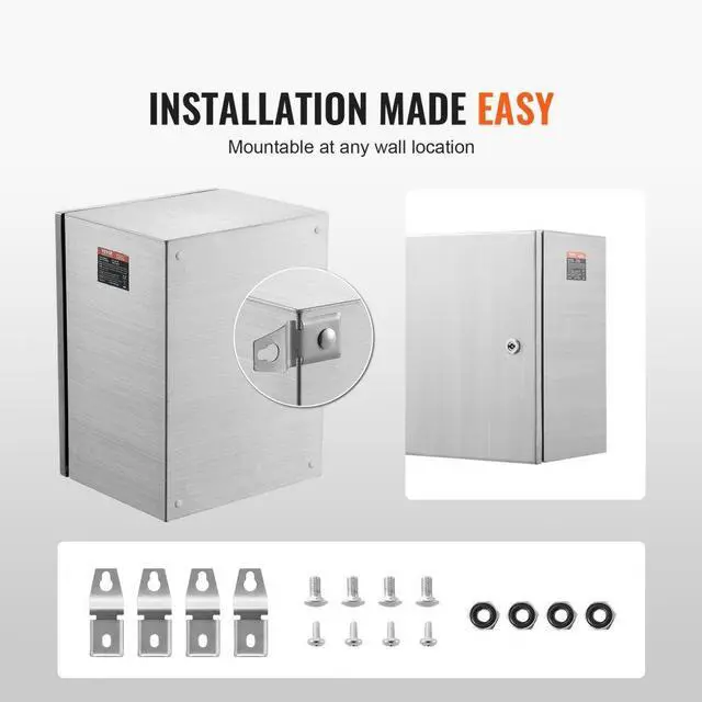 Alt view image 6 of 14 - VEVOR Steel Electrical Box, 20"x 16"x 8", 304 Stainless Steel Electrical Enclosure Box, Wall-Mounted Outdoor Electrical Electronic Equipment Enclosure with Mounting Plate Hinges Lock, IP66 Waterproof