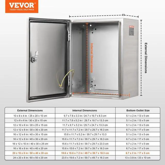 Alt view image 7 of 14 - VEVOR Steel Electrical Box, 20"x 16"x 8", 304 Stainless Steel Electrical Enclosure Box, Wall-Mounted Outdoor Electrical Electronic Equipment Enclosure with Mounting Plate Hinges Lock, IP66 Waterproof