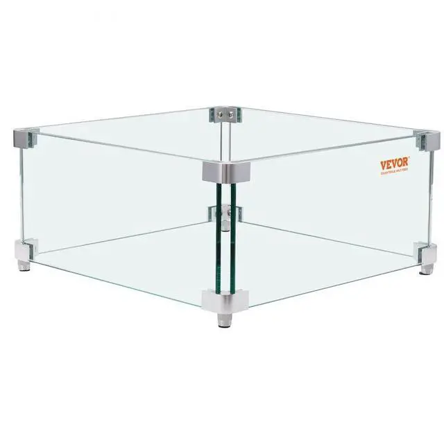 Main image of VEVOR Gas Fire Pit Wind Guard for Square Fire Table, 15 x 15 x 7 inch Clear Tempered Wind Guard for Firepits, 0.31 inch Thick Square Glass Shield, Glass Panel with Hard Corner Bracket & Feet