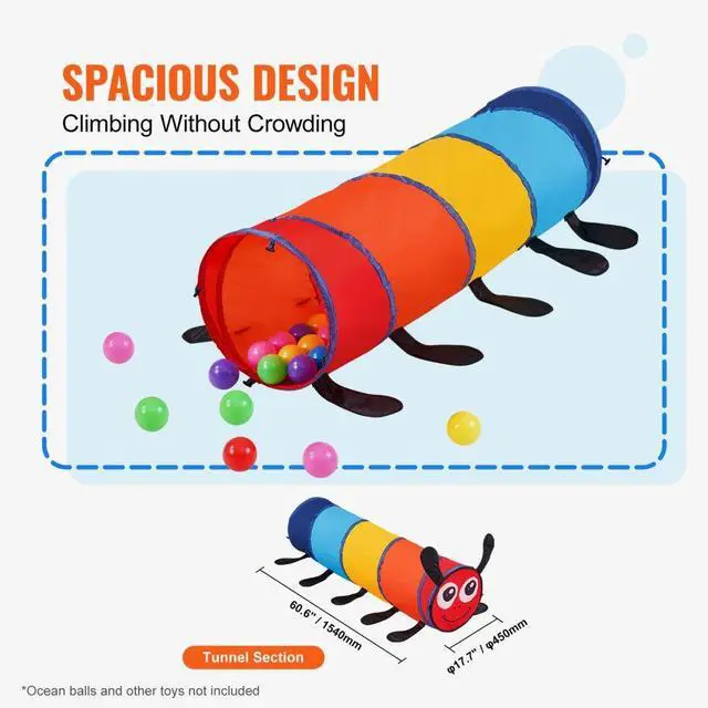 Alt view image 3 of 14 - VEVOR Kids Play Tunnel Tent for Toddlers, Colorful Pop Up Caterpillar Crawl Tunnel Toy for Baby or Pet, Collapsible Gift for Boy and Girl Play Tunnel Indoor and Outdoor Game, Multicolor