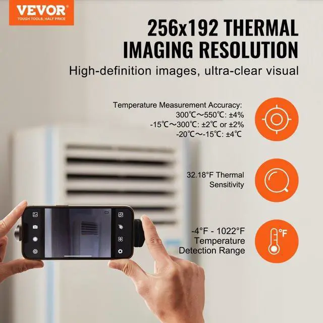 Alt view image 2 of 7 - VEVOR Thermal Imaging Camera for Android & IOS, 256 x 192 IR High Resolution, Wireless Infrared Thermal Imager with WiFi & Visual Camera, 25Hz Refresh Rate Thermal Camera for Smartphone, -4°F-1022°F