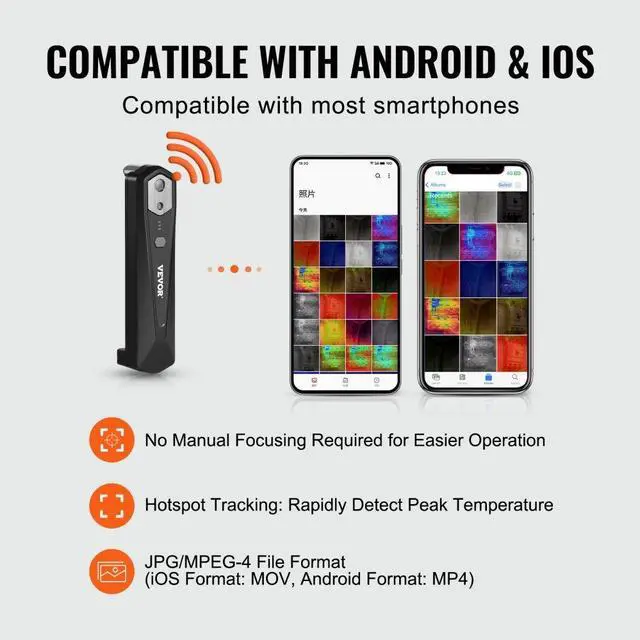 Alt view image 3 of 7 - VEVOR Thermal Imaging Camera for Android & IOS, 256 x 192 IR High Resolution, Wireless Infrared Thermal Imager with WiFi & Visual Camera, 25Hz Refresh Rate Thermal Camera for Smartphone, -4°F-1022°F