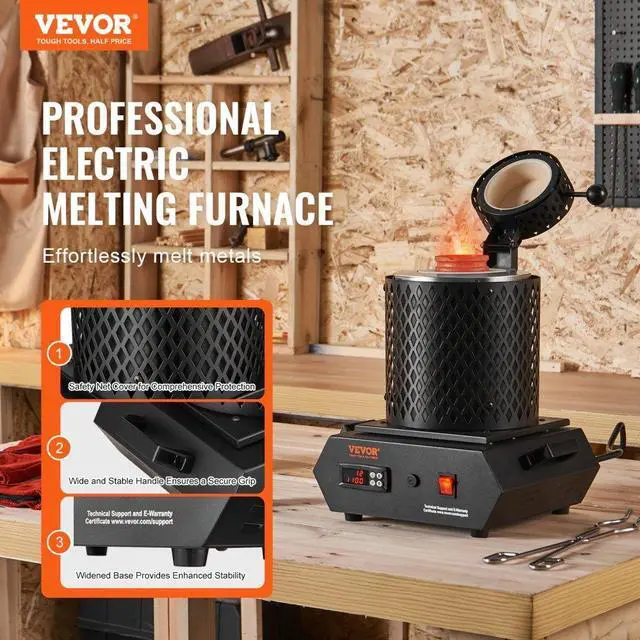 Alt view image 2 of 7 - VEVOR 1350W Gold Melting Furnace, Electric Digital Smelting Furnace, 2102/1150 Electric Melting Furnace with 1kg and 3 kg Graphite Crucibles for Melting Gold, Silver, Aluminum, Copper