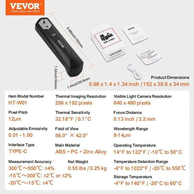 Alt view image 7 of 7 - VEVOR Thermal Imaging Camera for Android & IOS, 256 x 192 IR High Resolution, Wireless Infrared Thermal Imager with WiFi & Visual Camera, 25Hz Refresh Rate Thermal Camera for Smartphone, -4°F-1022°F