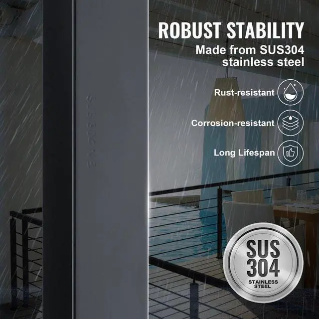 Alt view image 3 of 7 - VEVOR Cable Railing Post, 36" x 2" x 2" Steel Level Deck Railing Post Without Holes, SUS304 Stainless Steel Cable Rail Post, Stair Handrail Post with Horizontal and Curved Bracket, 1-Pack, Black