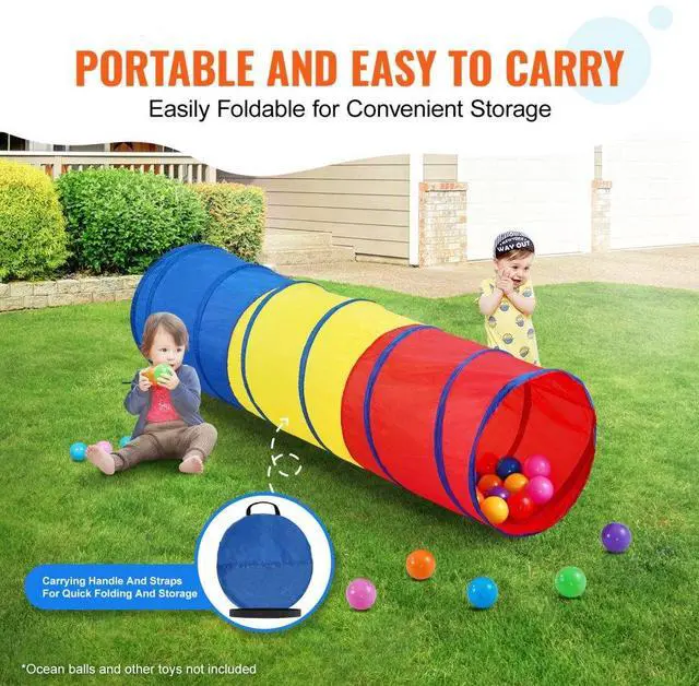 Alt view image 5 of 14 - VEVOR Kids Play Tunnel Tent for Toddlers, Colorful Pop Up Crawl Tunnel Toy for Baby or Pet, Collapsible Gift for Boy and Girl Play Tunnel Indoor and Outdoor Game Red/Yellow/Blue Multicolor