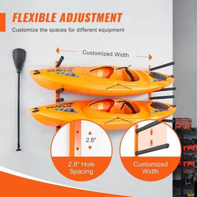 Alt view image 3 of 7 - VEVOR Wall Kayak Storage Rack, 4-Capacity Wall Mounted Kayak Holders for Kayak Canoe Paddle Board, Kayak Storage Hooks with Adjustable Padded Arms, 400 LBS Load Kayak Hanger for Indoor Outdoor Garage