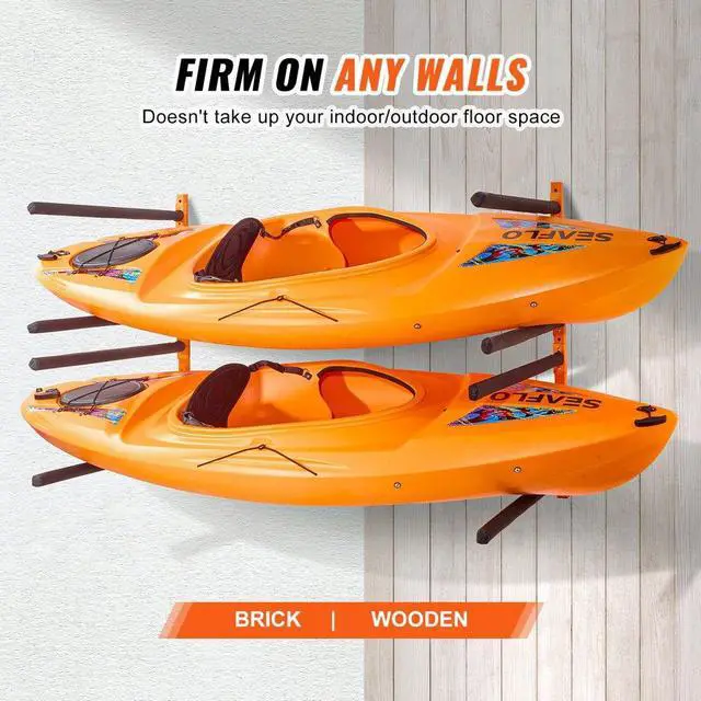 Alt view image 6 of 7 - VEVOR Wall Kayak Storage Rack, 4-Capacity Wall Mounted Kayak Holders for Kayak Canoe Paddle Board, Kayak Storage Hooks with Adjustable Padded Arms, 400 LBS Load Kayak Hanger for Indoor Outdoor Garage