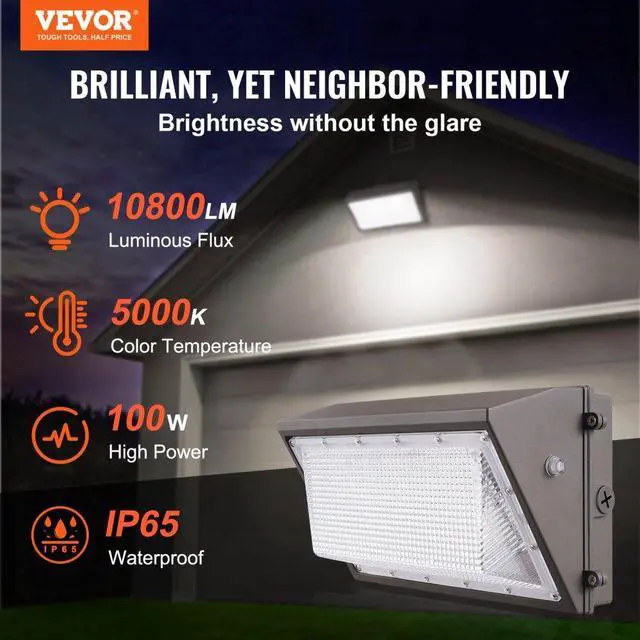 Alt view image 2 of 7 - VEVOR 4PCs LED Wall Pack Lights, 100W 10800LM, 5000K Commercial Outdoor Lights Security Lighting Fixture, with Intelligent Light Sensing 180 LED beads Energy Saving for Garages Yards, IP65 Waterproof