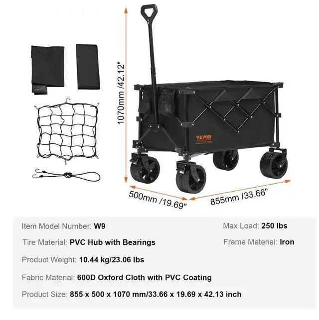 Alt view image 7 of 7 - VEVOR Collapsible Folding Wagon, 113 L Beach Wagon Cart with All-Terrain Wheels, Heavy Duty Folding Wagon Cart Max 250 lbs with Drink Holders, Sports Wagon for Camping, Shopping, Garden