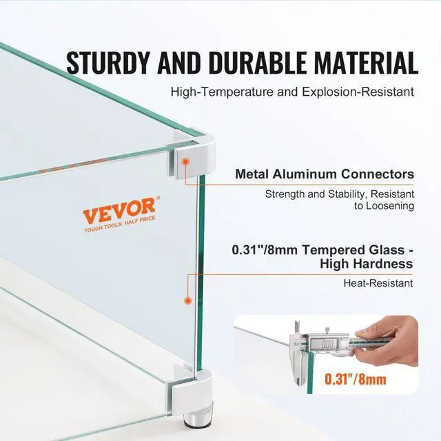 Alt view image 3 of 7 - VEVOR Gas Fire Pit Wind Guard for Square Fire Table, 15 x 15 x 7 inch Clear Tempered Wind Guard for Firepits, 0.31 inch Thick Square Glass Shield, Glass Panel with Hard Corner Bracket & Feet
