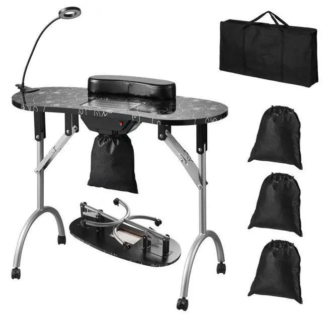 Main image of VEVOR Portable Manicure Table, Foldable Nail Table with Electric Dust Collector, Moveable Nail Tech Desk & 4 Wheels, 3 Dust Bags, Bendable LED Lamp, MDF Nail Art Workstation for Home Spa Beauty Salon