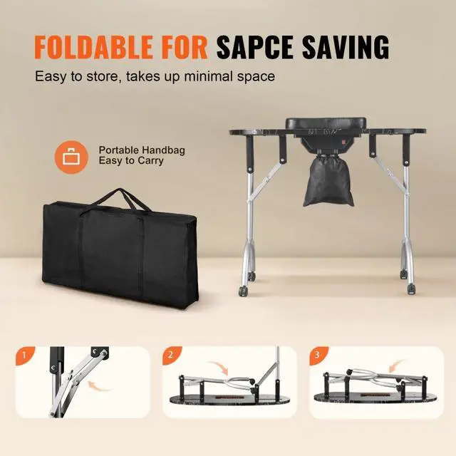 Alt view image 4 of 14 - VEVOR Portable Manicure Table, Foldable Nail Table with Electric Dust Collector, Moveable Nail Tech Desk & 4 Wheels, 3 Dust Bags, Bendable LED Lamp, MDF Nail Art Workstation for Home Spa Beauty Salon