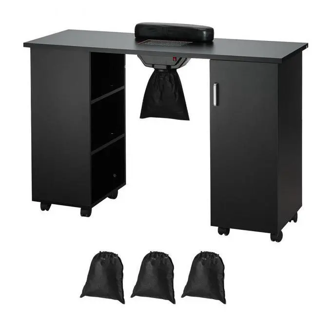Main image of VEVOR Manicure Table, Nail Table Station with Electric Dust Collector, Moveable Nail Tech Desk with 8 Wheels (4 Lockable), 3 Dust Bag & Wrist Rest, MDF Nail Art Workstation for Spa Beauty Salon, Black