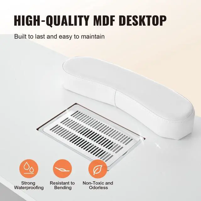 Alt view image 3 of 14 - VEVOR Manicure Table, Nail Table Station with Electric Dust Collector, Moveable Nail Tech Desk with 8 Wheels (4 Lockable), 3 Dust Bag & Wrist Rest, MDF Nail Art Workstation for Spa Beauty Salon, White