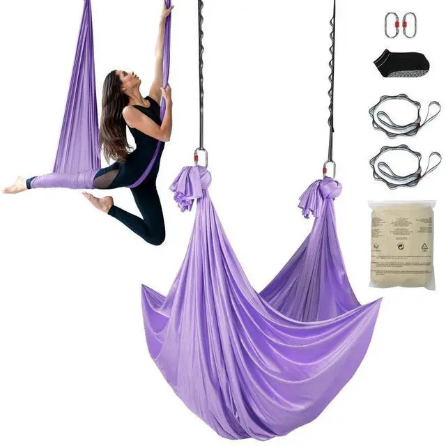 Main image of VEVOR Aerial Yoga Hammock & Swing, 4.4 Yards, Yoga Starter Kit with 100gsm Nylon Fabric, Full Rigging Hardware and Easy Set-up Guide, Antigravity Flying for All Levels Fitness Bodybuilding, Purple