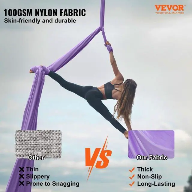 Alt view image 2 of 7 - VEVOR Aerial Yoga Hammock & Swing, 4.4 Yards, Yoga Starter Kit with 100gsm Nylon Fabric, Full Rigging Hardware and Easy Set-up Guide, Antigravity Flying for All Levels Fitness Bodybuilding, Purple