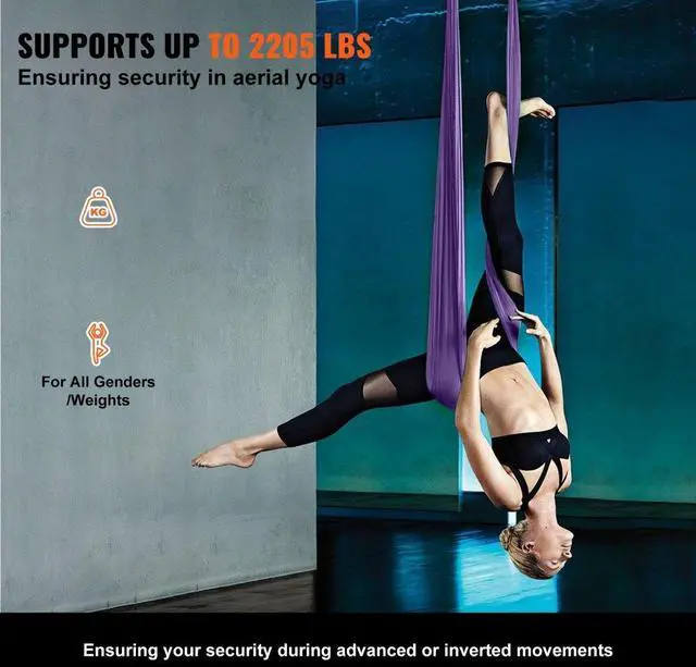 Alt view image 3 of 7 - VEVOR Aerial Yoga Hammock & Swing, 4.4 Yards, Yoga Starter Kit with 100gsm Nylon Fabric, Full Rigging Hardware and Easy Set-up Guide, Antigravity Flying for All Levels Fitness Bodybuilding, Purple