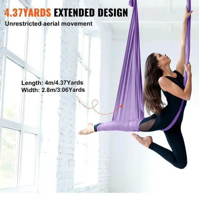 Alt view image 4 of 7 - VEVOR Aerial Yoga Hammock & Swing, 4.4 Yards, Yoga Starter Kit with 100gsm Nylon Fabric, Full Rigging Hardware and Easy Set-up Guide, Antigravity Flying for All Levels Fitness Bodybuilding, Purple