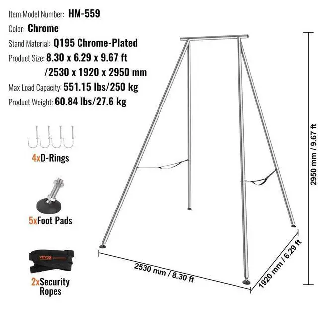 Alt view image 7 of 7 - VEVOR Aerial Yoga Frame, 9.67 ft Height Yoga Swing Stand, Max 551.15 lbs Load Chrome-Plated Steel Pipe Inversion Yoga Swing Stand Yoga Rig Yoga Sling Inversion Equipment for Indoor Outdoor Aerial Yoga
