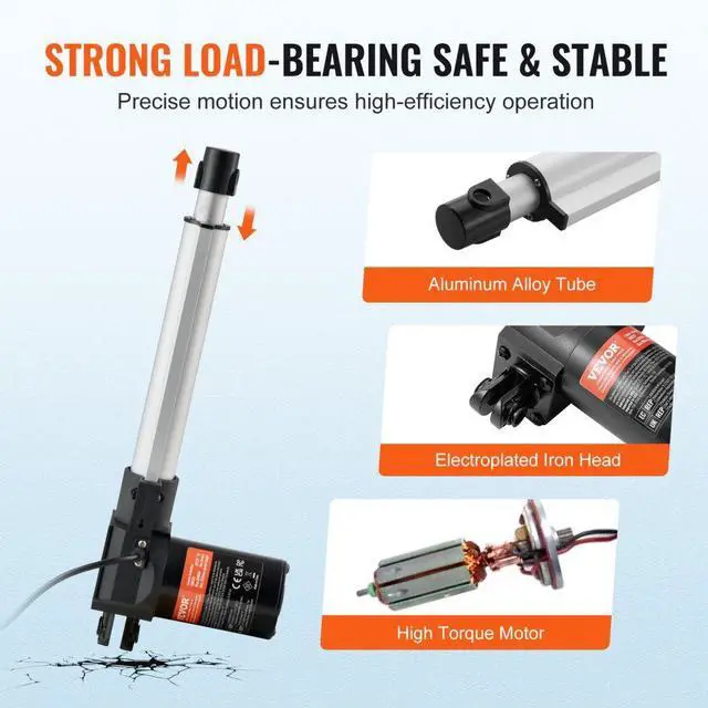 Alt view image 5 of 7 - VEVOR Linear Actuator 12V 8Inch Heavy Duty 1320lbs/6000N 0.19"/s IP44 Protection