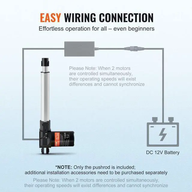Alt view image 6 of 7 - VEVOR Linear Actuator 12V 8Inch Heavy Duty 1320lbs/6000N 0.19"/s IP44 Protection