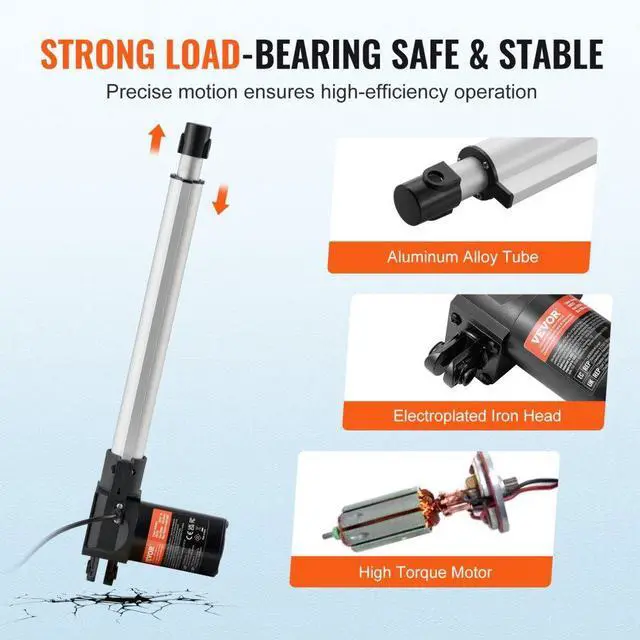 Alt view image 5 of 7 - VEVOR Linear Actuator 12V, 12 Inch Heavy Duty 1320lbs/6000N Linear Actuator, 0.19"/s Linear Motion Actuator with Mounting Bracket & IP44 Protection for Electric Door Industrial Machinery Vessels Cargo