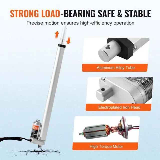 Alt view image 5 of 7 - VEVOR Linear Actuator 12V, 18 Inch High Load 330lbs/1500N Linear Actuator, 0.19"/s Linear Motion Actuator with Mounting Bracket and IP54 Protection