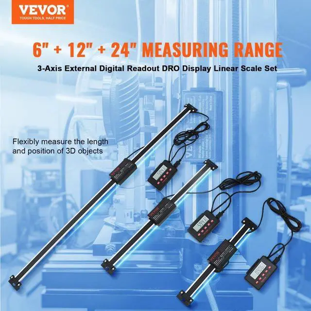 Alt view image 2 of 7 - VEVOR Digital Readout, 6'' & 12'' & 24'', Linear Scale 3 Axis DRO Display Kit with L-Shaped Brackets Z-Shaped Brackets Thickened Plates Screws Button Cells