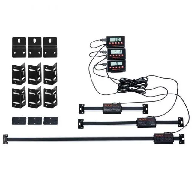 Main image of VEVOR Digital Readout, 6'' & 12'' & 24'', Linear Scale 3 Axis DRO Display Kit with L-Shaped Brackets Z-Shaped Brackets Thickened Plates Screws Button Cells