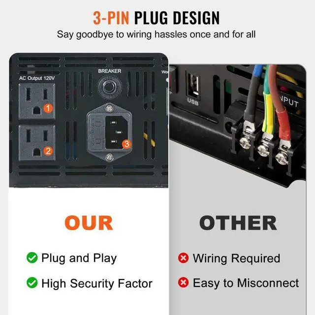 Alt view image 4 of 7 - VEVOR 2000W Sump Pump Battery Backup System, LCD Display, Auto Switches to Battery Inverter Power for Continuous Sump Pump Operation, Sump Pump Battery Backup Inverter for Emergency and Power Outage