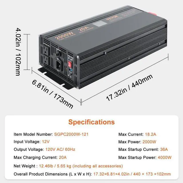 Alt view image 7 of 7 - VEVOR 2000W Sump Pump Battery Backup System, LCD Display, Auto Switches to Battery Inverter Power for Continuous Sump Pump Operation, Sump Pump Battery Backup Inverter for Emergency and Power Outage