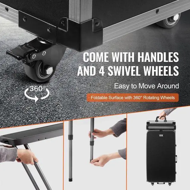 Alt view image 4 of 7 - VEVOR Professional Makeup Train Case Aluminum Cosmetic Case, Workbench With Supporting Legs, Rolling Makeup Case Extra Large Trolley Makeup Travel Organizer, with 360° Swivel Wheels, Black