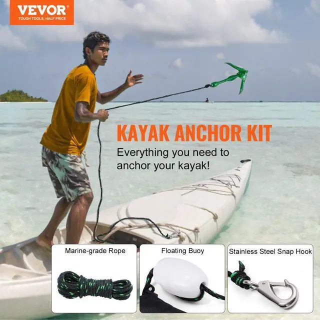 Alt view image 2 of 7 - VEVOR Kayak Anchor Kit, 3.5 lb Paddle Board Anchor Kit with 26.2 ft/8 m Rope and Buoy, Folding Small Boat Anchor with Storage Bag and Snap Hook, Kayak Accessories for Kayaks, Small Boats, Canoes