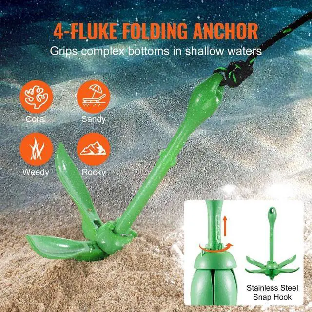 Alt view image 3 of 7 - VEVOR Kayak Anchor Kit, 3.5 lb Paddle Board Anchor Kit with 26.2 ft/8 m Rope and Buoy, Folding Small Boat Anchor with Storage Bag and Snap Hook, Kayak Accessories for Kayaks, Small Boats, Canoes