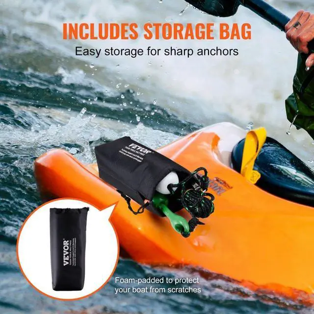 Alt view image 5 of 7 - VEVOR Kayak Anchor Kit, 3.5 lb Paddle Board Anchor Kit with 26.2 ft/8 m Rope and Buoy, Folding Small Boat Anchor with Storage Bag and Snap Hook, Kayak Accessories for Kayaks, Small Boats, Canoes