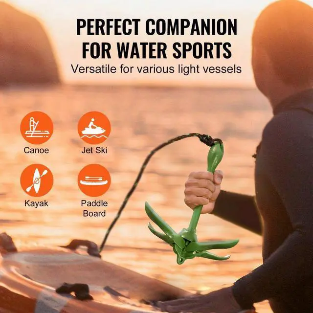 Alt view image 6 of 7 - VEVOR Kayak Anchor Kit, 3.5 lb Paddle Board Anchor Kit with 26.2 ft/8 m Rope and Buoy, Folding Small Boat Anchor with Storage Bag and Snap Hook, Kayak Accessories for Kayaks, Small Boats, Canoes