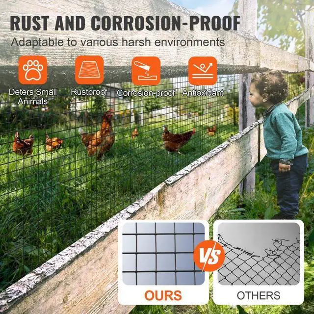 Alt view image 5 of 7 - VEVOR Hardware Cloth, 48'' x 50' Galvanized Wire Mesh Roll, 19 Gauge Chicken Wire Fence Roll, Vinyl Coating Metal Wire Mesh for Chicken Coop Barrier, Rabbit Snake Fences, Poultry Enclosures