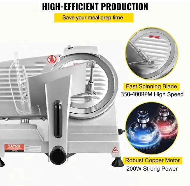 Alt view image 3 of 7 - VEVOR Commercial Meat Slicer, 200W Electric Deli Food Slicer, 350-400RPM Meat Slicer with 8" Carbon Steel Blade, 0 - 0.47 inch Adjustable Thickness Electric Meat Slicer for Home and Commercial Use