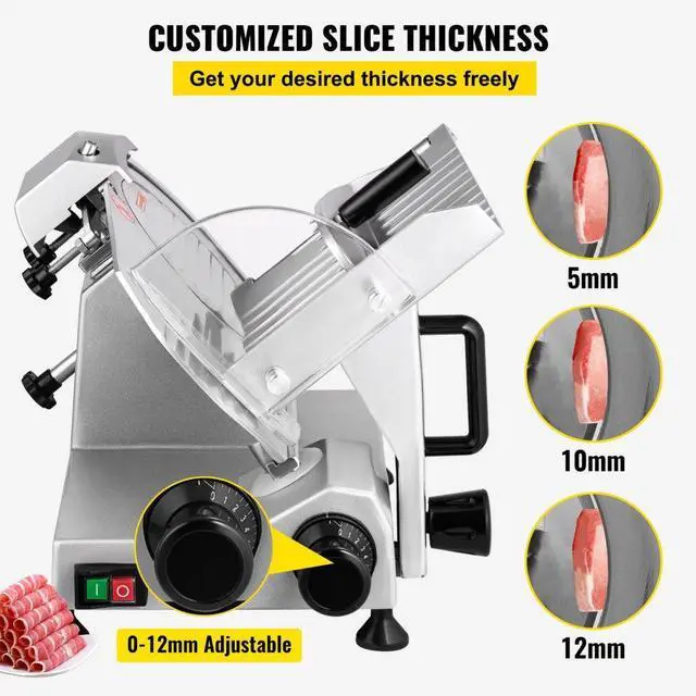 Alt view image 4 of 7 - VEVOR Commercial Meat Slicer, 200W Electric Deli Food Slicer, 350-400RPM Meat Slicer with 8" Carbon Steel Blade, 0 - 0.47 inch Adjustable Thickness Electric Meat Slicer for Home and Commercial Use