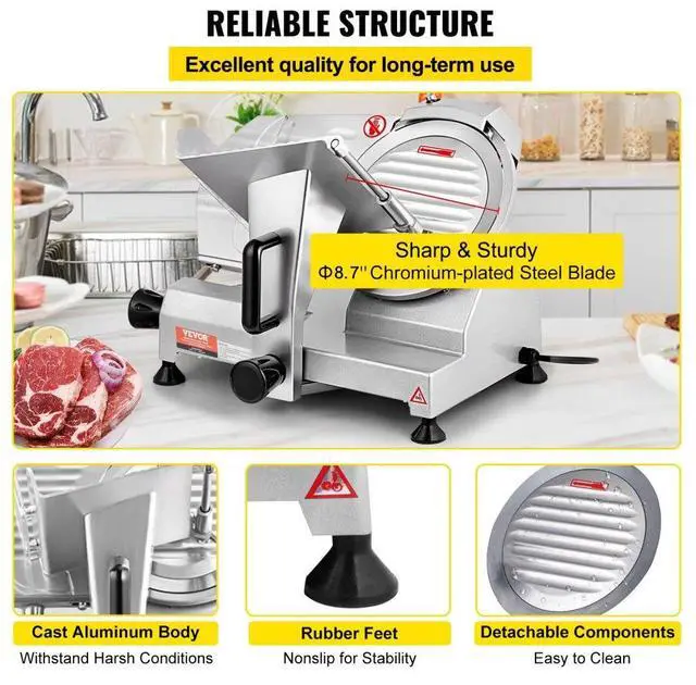 Alt view image 5 of 7 - VEVOR Commercial Meat Slicer, 200W Electric Deli Food Slicer, 350-400RPM Meat Slicer with 8" Carbon Steel Blade, 0 - 0.47 inch Adjustable Thickness Electric Meat Slicer for Home and Commercial Use