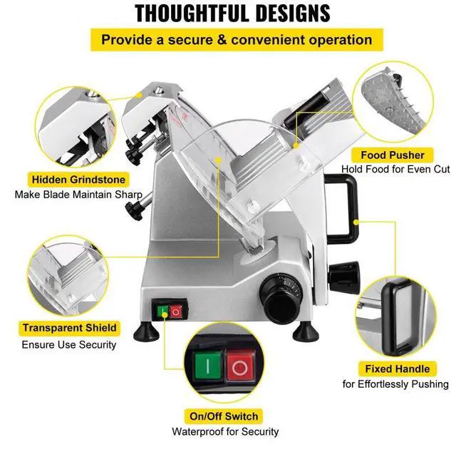 Alt view image 6 of 7 - VEVOR Commercial Meat Slicer, 200W Electric Deli Food Slicer, 350-400RPM Meat Slicer with 8" Carbon Steel Blade, 0 - 0.47 inch Adjustable Thickness Electric Meat Slicer for Home and Commercial Use