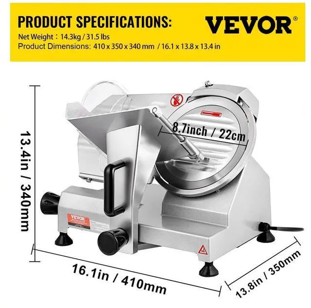 Alt view image 7 of 7 - VEVOR Commercial Meat Slicer, 200W Electric Deli Food Slicer, 350-400RPM Meat Slicer with 8" Carbon Steel Blade, 0 - 0.47 inch Adjustable Thickness Electric Meat Slicer for Home and Commercial Use