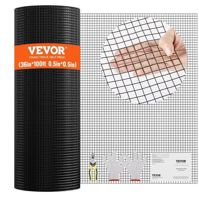 Main image of VEVOR Hardware Cloth, 36'' x 100' Galvanized Wire Mesh Roll, 19 Gauge Chicken Wire Fence Roll, Vinyl Coating Metal Wire Mesh for Chicken Coop Barrier, Rabbit Snake Fences, Poultry Enclosures