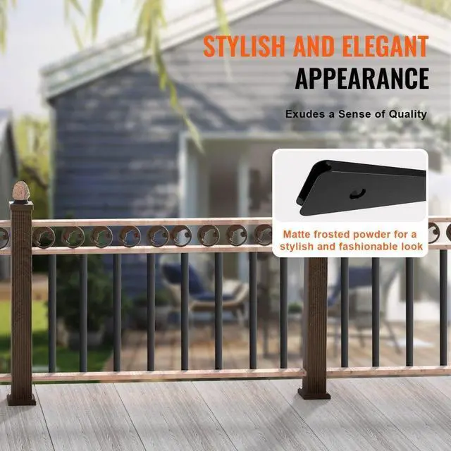 Alt view image 4 of 7 - VEVOR Staircase Metal Balusters, 38'' x 1'' Flat Aluminum Alloy Decorative Banister Spindles, 72 Pack Deck Baluster with Screws, Classic Hollow Deck Railing Satin Black Powder Coated for Porch