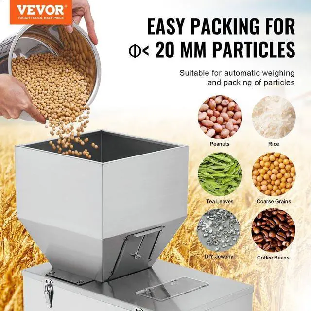 Alt view image 2 of 7 - VEVOR Particle Filling Machine, 0.022-2.2 lbs/10-1000g, Automatic Filler Machine with Foot Pedal, Stainless Steel Weighing Filling Machine, Weigh Filler for Beans Seeds Grains Tea Granular Packing