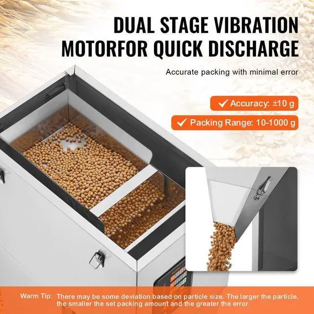 Alt view image 3 of 7 - VEVOR Particle Filling Machine, 0.022-2.2 lbs/10-1000g, Automatic Filler Machine with Foot Pedal, Stainless Steel Weighing Filling Machine, Weigh Filler for Beans Seeds Grains Tea Granular Packing